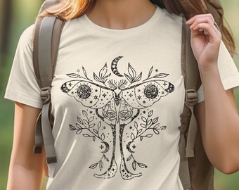 Luna Moth Butterfly Shirt, Distressed Moth Butterfly Unisex Shirt, Moth Butterfly Gift, Boho Shirt, Hemelse Shirt, Terug naar School Shirt