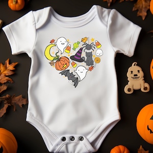 Halloween Doodles Onesie® For Infants and Toddlers, Cute Halloween Heart Onesie®, Pumpkin Baby Onesie®, First Halloween Baby Onesie®
