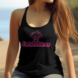 Barbenheimer Women&#39;s Tank Top, Barbenheimer Summer Racerback Tank, Retro Double Feature Shirt, Barbenheimer Movie Gym Shirt