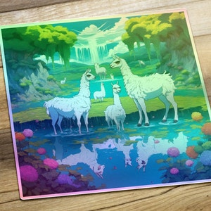 Sticker vinyle holographique Lama, Sticker famille Lama, Sticker alpaga, cadeau pour amoureux des lamas, amoureux des alpagas, Sticker pour ordinateur portable, Sticker bouteille d&#39;eau