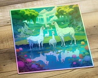 Pegatina de vinilo holográfica de llama, pegatina de la familia llama, pegatina de alpaca, regalo amante de la llama, amante de la alpaca, pegatina de computadora portátil, pegatina de botella de agua
