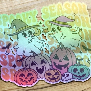 Spooky Season Holographic Vinyl Sticker, Jack O Lantern Sticker, Cute Halloween Sticker, Laptop Sticker, Water Bottle Sticker, Vinyl Sticker