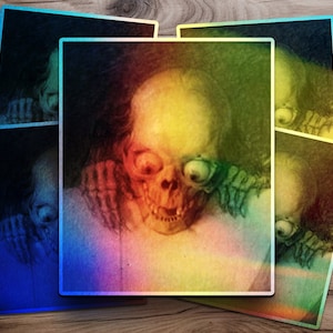 Creepy Holographic Vinyl Sticker, Horror Sticker, Halloween Sticker, Skeleton Sticker, Laptop Sticker, Water Bottle Sticker, Vinyl Sticker