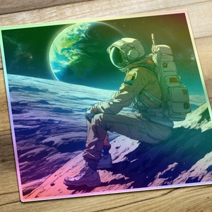Astronaut Holographic Vinyl Sticker, Sci-Fi Holographic Sticker, Psychedelic Sticker, Laptop Sticker, Planner Sticker, Water Bottle Sticker
