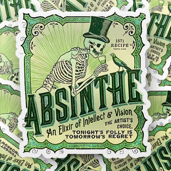 Absinthe Vintage Ad Vinyl Sticker, Absinthe Sticker, French Absinthe Sticker, New Orleans Absinthe Sticker, Water Bottle Sticker