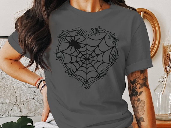 Halloween Spider Web Shirt, Barbed Heart Halloween Shirt, Halloween Party Shirt, Spooky Season, Goth Shirt, Punk Shirt, Halloween Gift