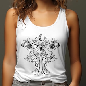 CottageCore Luna Moth Racerback Women&#39;s Tank Top, Cottagecore Moon Women&#39;s Racerback Tank Top, Goblincore Tank Top, Boho Shirt Tank Top
