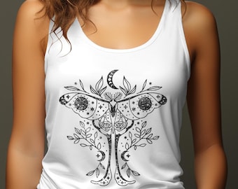 CottageCore Luna Moth Racerback Tank Top für Damen, CottageCore Moon Damen Racerback Tank Top, Goblincore Tank Top, Boho Shirt Tank Top