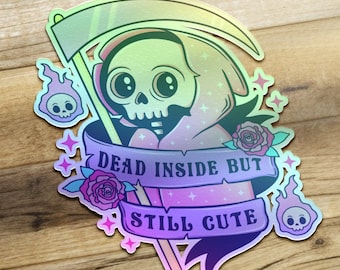 Grim Reaper holografische vinyl sticker, Halloween sticker, schattige dood sticker, pastel goth sticker, laptop sticker, waterfles sticker