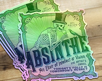 Absinthe Holographic Vinyl Sticker, Vintage Absinthe Sticker, Absinthe Ad Sticker, New Orleans Halloween, Water Bottle Sticker