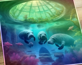 Manatee Holographische Vinyl Aufkleber, Manatee Familie Aufkleber, Manatee Geschenk, Speichern Sie die Manatees Aufkleber, Laptop Aufkleber, Wasserflasche Aufkleber