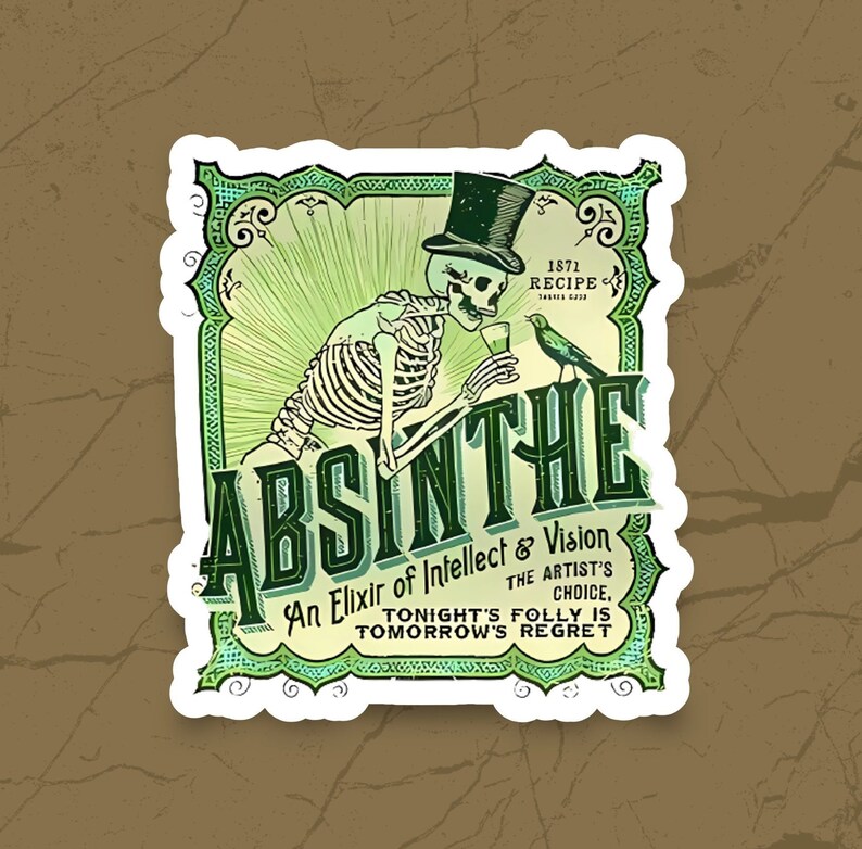 Absinthe Vintage Ad Vinyl Sticker, Absinthe Sticker, French Absinthe Sticker, New Orleans Absinthe Sticker, Water Bottle Sticker image 2