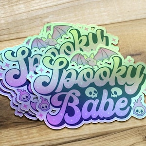 Spooky Babe Holographic Vinyl Sticker, Spooky Cute Sticker, Witch Sticker, Pastel Goth Sticker, Laptop Sticker, Water Bottle Sticker