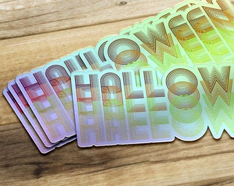 レトロハロウィン ホログラフィック ビニール ステッカー、レトロ ハロウィン ステッカー、VHS テープ ステッカー、ラップトップ ステッカー、ウォーター ボトル ステッカー