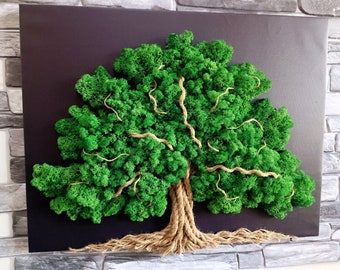 Baum des Lebens | Wandmoos Dekor | Großes Wandbild | 60x50CM | mit stabilisiertem Rentiermoos | Moos Baum Wand Kunst | Wohnbild| Zen