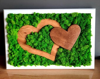 Moss Panel Hearts , Green wall art, Real moss decor, Preserved Flowers wall hanging , Moss Wall Art, Art Wall Decor, moss picture