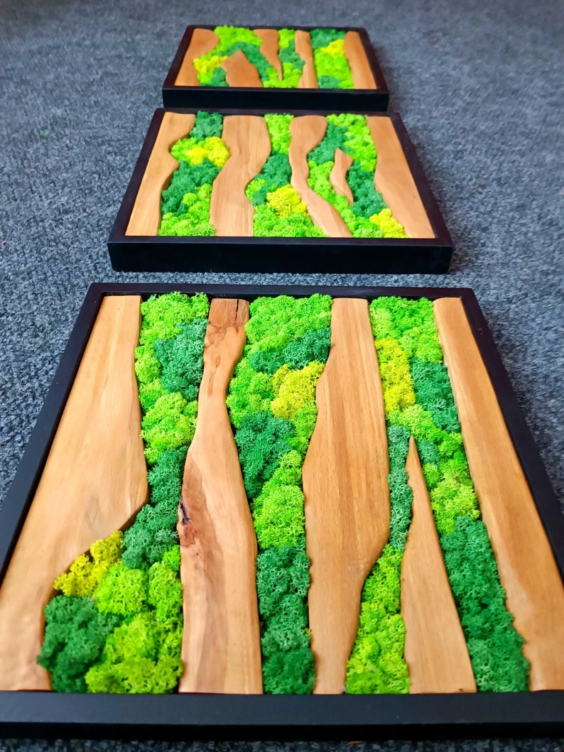 Solid Wood Moss Wall Art Decor Green Wall Art Real Moss Etsy