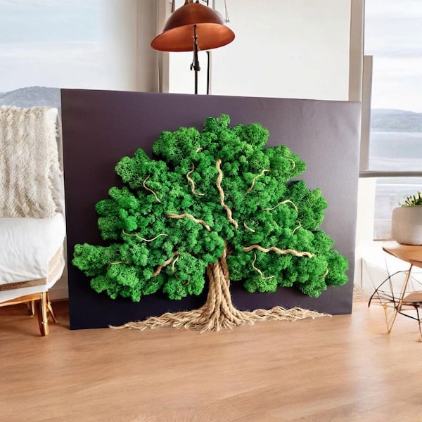 Tree of Life Moss Wall Art: Large Stabilized Reindeer Moss Decor