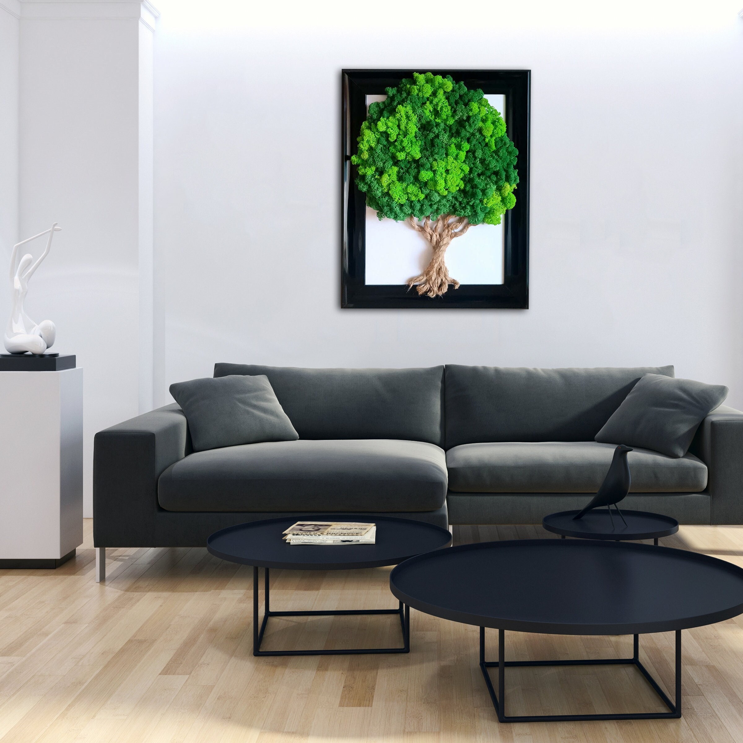 Living Picture For Wall | Moss Tree of Life | Black Gloss Frame | Real Moss Decor | Preserved Flowers wall hanging | Home Decor | 50x40cm