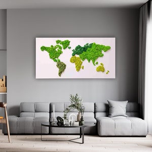 Moos Wandkunst | Weltkarte für Wand | Kunst-Wand-Dekor | Mooskunst | Konservierte Blumen Wandbehang | Moos Dekor |  Bilder Von Moos
