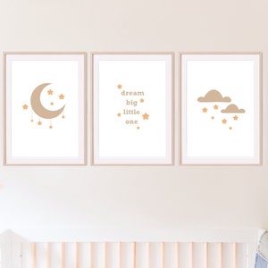 Dream Big Little One 3 Piece Wall Art, Star Nursery Print