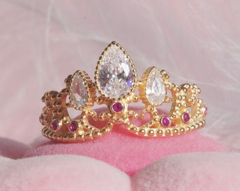 Bague couronne de princesse, bijoux de princesse, bague de fiançailles couronne de princesse, bijoux de geek