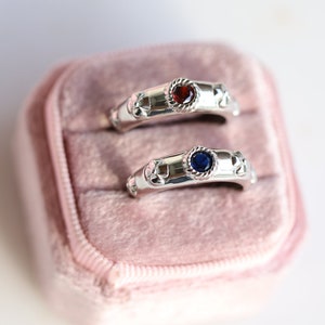 Couple Rings Set -Howls Ring-HMC Inspired-Anime Rings-Red Gem Ring, Blue Gem Ring-Cosplay Rings