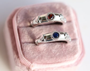 Couple Rings Set -Howls Ring-HMC Inspired-Anime Rings-Red Gem Ring, Blue Gem Ring-Cosplay Rings