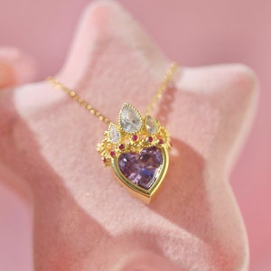 Purple Heart Necklace , Princess Crown Engagement , Geek Jewelry