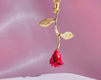 The Beauty Rose Necklace- Red Rose Necklace -Gold Plated -Princess Necklace