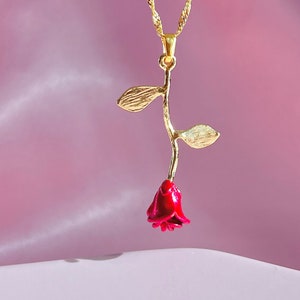 The Beauty Rose Necklace- Red Rose Necklace -Gold Plated -Princess Necklace