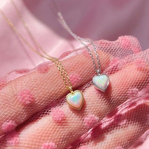 925K Sterling Silver-Minimal Opal Heart Necklace-White Opal Necklace-Minimal Heart Necklace-gift for her -Gift For her -Best Gift -CZ