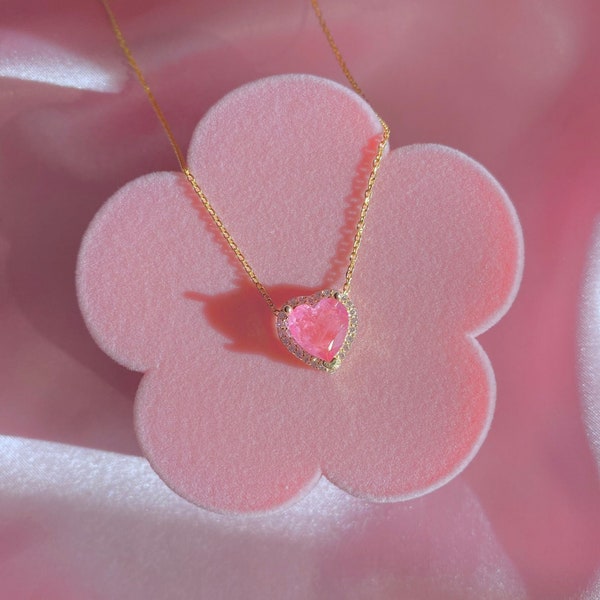 Whispers of Love: ketting met roze hart in 925 sterling zilver - A Princess's Delight