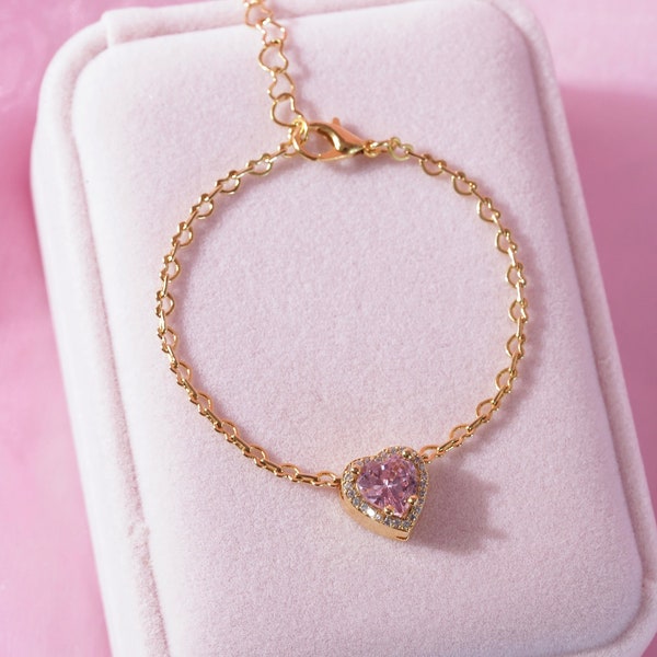 Pink Heart Bracelet-Pink Jewelry - Princess Jewelry- I love PINK -Princess Jewelry-CZ Jewelry