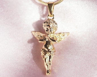 Colar de anjo, colar de anjo bebê, colar de querubim, colar banhado a ouro 18K, colar de querubim