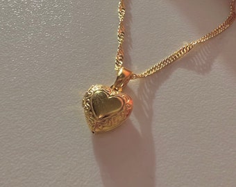 Médaillon coeur en laiton plaqué or, cadeau pour elle, collier médaillon Cz