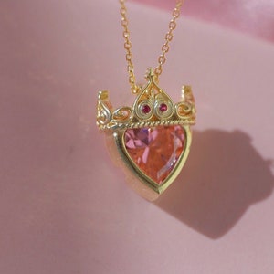 Anneliese's Crown Necklace- Princess NECKLACE-925 Sterling silver -Crown Necklace-Pink Heart Necklace