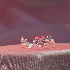 Red Heart Ring, Fairy Tale Inspired Pendant Ring Magical Fantasy Jewelry