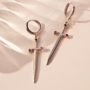 Gold Filled Sword Hoop Earrings - Gothic & Medieval Elegance Sword Jewelry, Gothic Jewelry, Blade Earrings, Medieval Jewelry