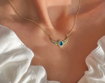 Enchanted Blue Stone Necklace- A Tale of Regal Elegance Inspired by Swan