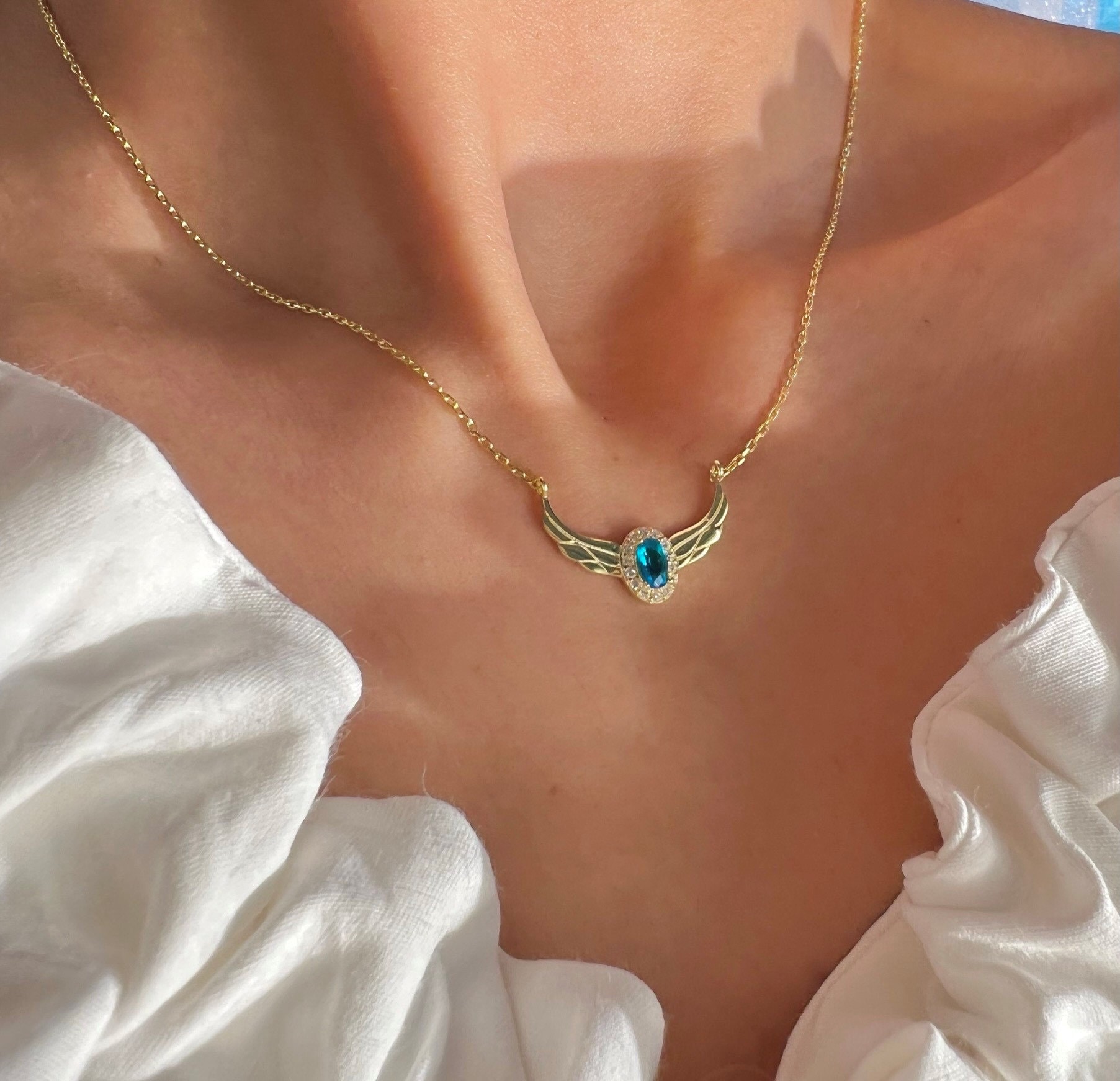 Enchanted Blue Stone Necklace- A Tale of Regal Elegance Inspired by Swan