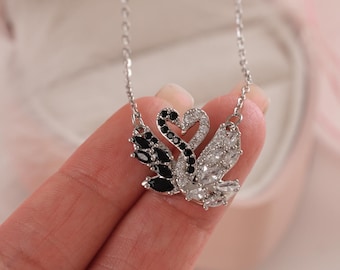 White and Black Swan Necklace, Coquette Jewelry, Balletcore Pendant, Romantic Gift for Her, Fairycore jewelry