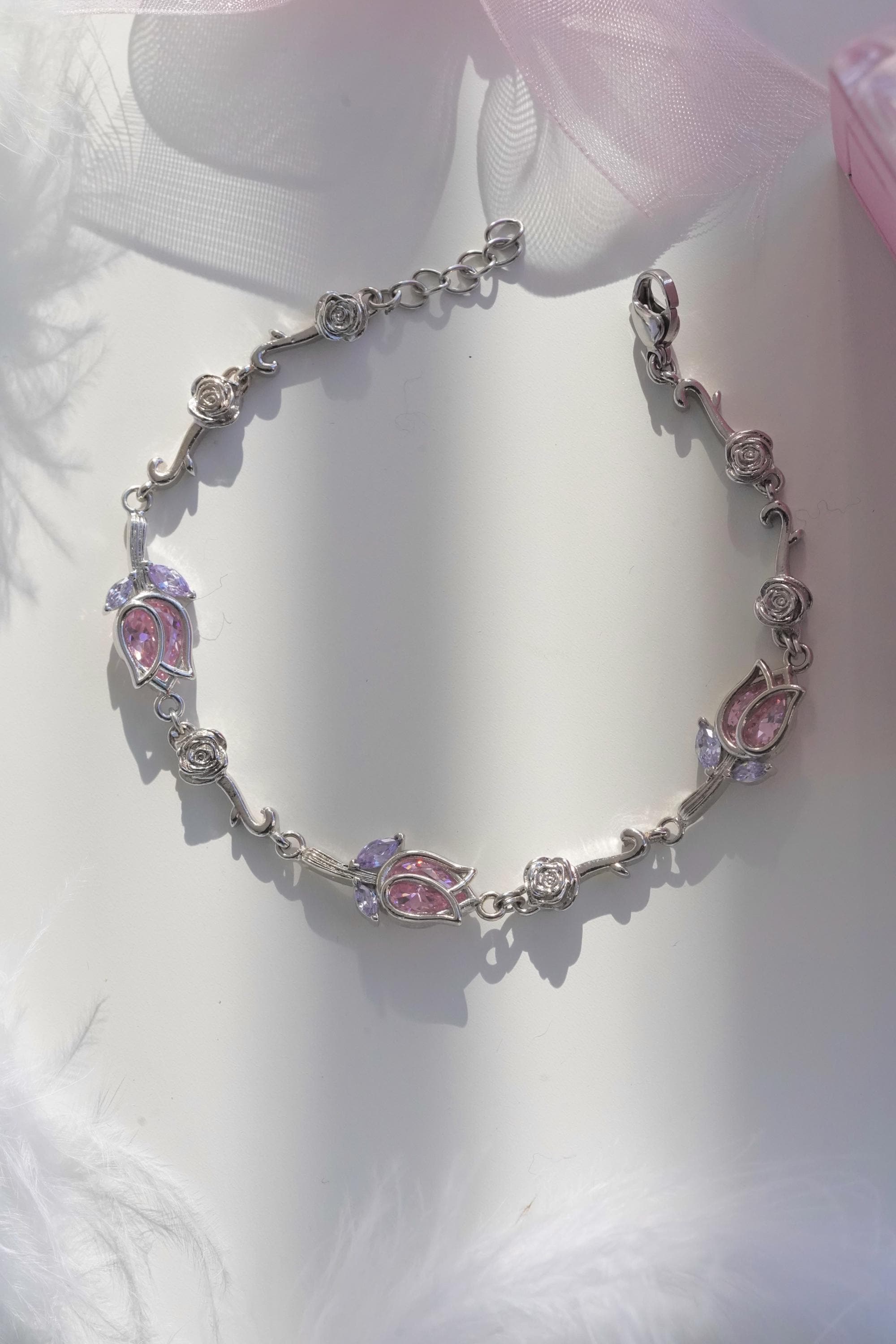 Bracciale fatto a mano con fiore di tulipano per donna, filo di