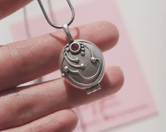 Red Stone Vampire Locket Pendant, Elena  Victorian Gothic Secret Compartment Jewelry Poison Locket 2