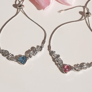 Princess Friendship Bracelet-Best Friend Bracelet-matching Bracelet, Pink Heart Necklace, Blue Heart Jewelry, BFF Jewelry