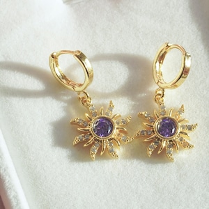 Princess Crown Ring, Princess Jewelry, Princess Crown Engagement Ring, Geek Jewelry, ,925 sterling silver -Purple Stone Earrings