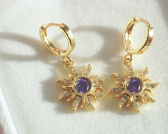 Bague couronne de princesse, bijoux de princesse, bague de fiançailles couronne de princesse, bijoux de geek, argent sterling 925 - Boucles d'oreilles en pierre violette