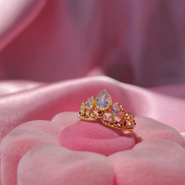 Bague couronne de princesse, bijoux de princesse, bague de fiançailles couronne de princesse, bijoux de geek