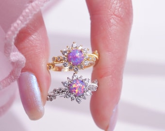 Bague soleil violet, bague couronne de princesse, bijoux de princesse, bague de fiançailles couronne de princesse, bijoux de geek