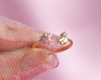 Anello con fiore di magnolia rosa – Ispirato alla leggenda di Hua